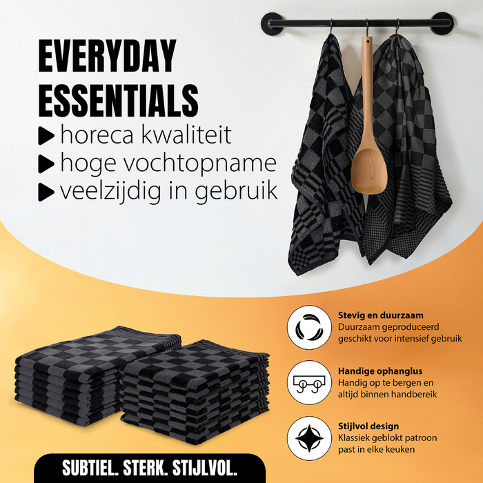 LINNICK Theedoeken & Keukendoeken Set Blok - zwart - set van 20