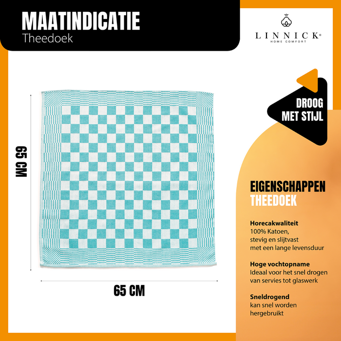 LINNICK Theedoekenset Blok 65x65cm - ice blue - set van 10