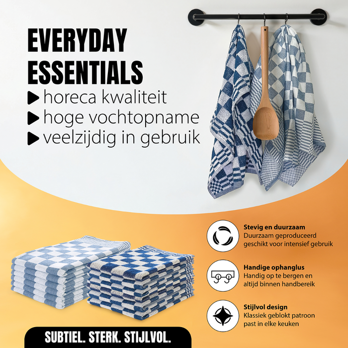 LINNICK Theedoeken & Keukendoeken Set Blok - blauw - set van 12