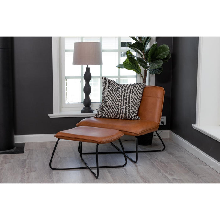 Svea - Selo fauteuil met voetenbank - lederlook - cognac