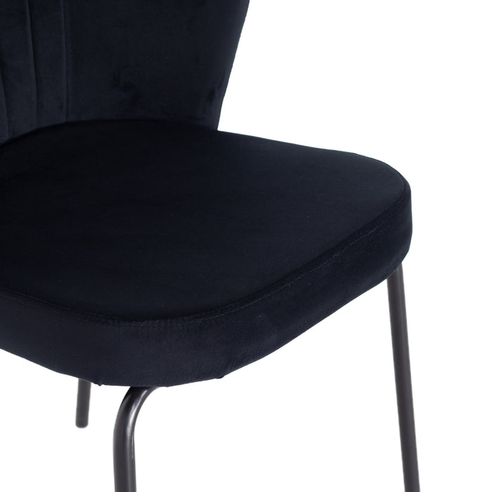 Giga Meubel - Stoel Velvet Zwart - Zwart Metaal - Schelp - Mendy - Set van 2