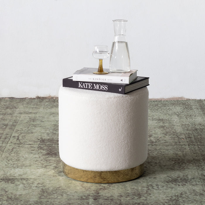 Giga Meubel - Teddy Poef Wit - Met Gouden Onderstel - Poef Quinty