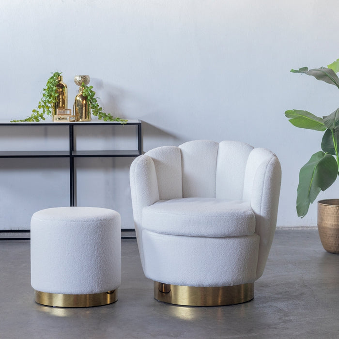 Giga Meubel - Teddy Poef Wit - Met Gouden Onderstel - Poef Quinty