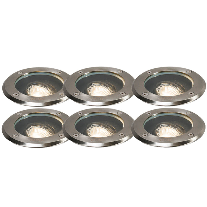 QAZQA Set van 6 buiten grondspots staal verstelbaar IP65 - Delux