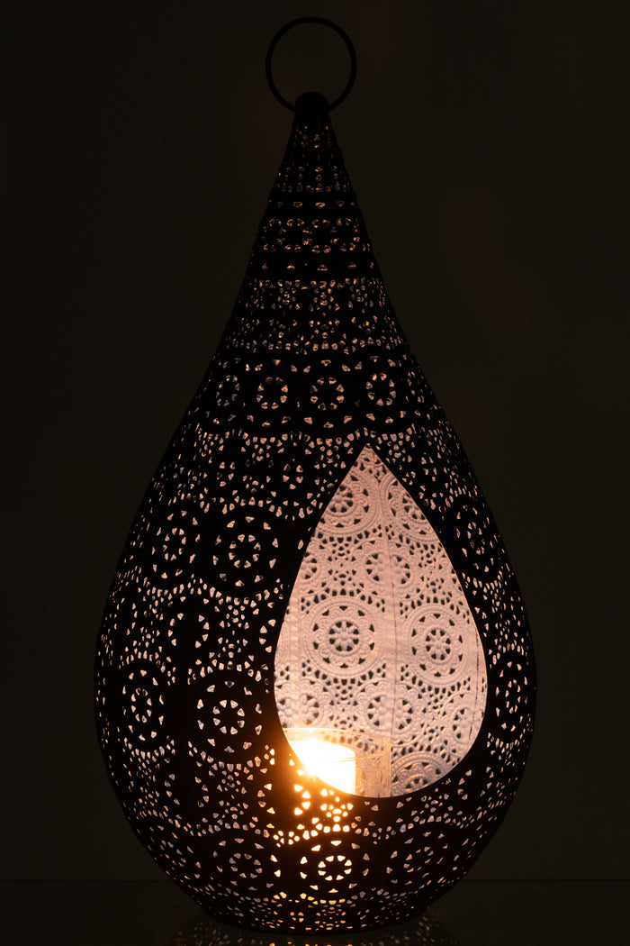 J-Line theelichthouder Drop - metaal|glas - blauw - large