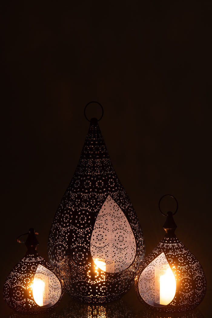 J-Line theelichthouder Drop - metaal|glas - blauw - large