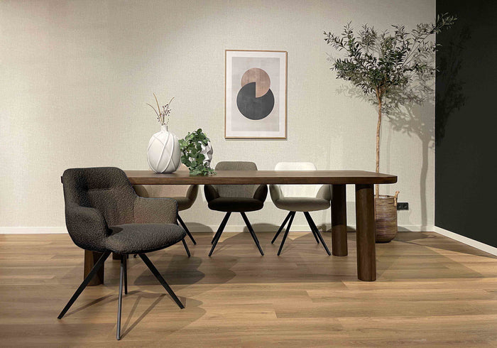 Livingfurn - Eetkamerstoel Doreen Bouclé Bruin Draaibaar - Set van 2