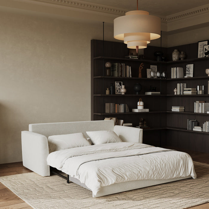 3-zits crèmekleurige ribfluwelen slaapbank 180cm