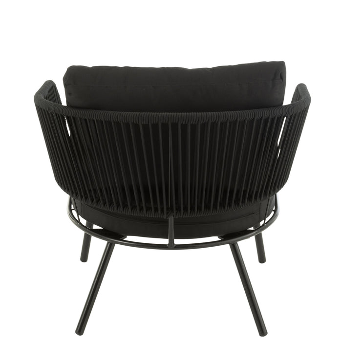 J-Line stoel|bank Poa - metaal|rotan - zwart - set van 3