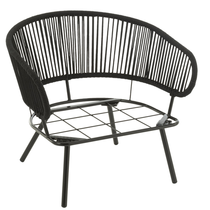 J-Line stoel|bank Poa - metaal|rotan - zwart - set van 3