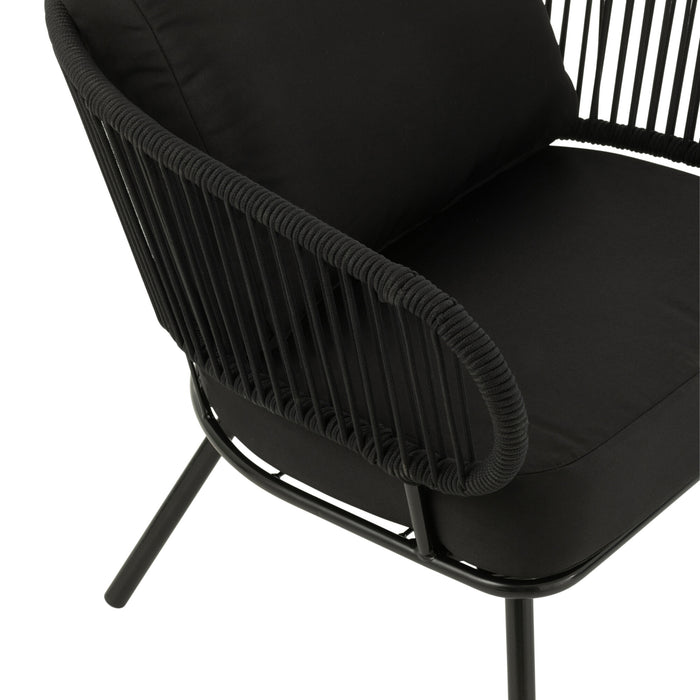 J-Line stoel|bank Poa - metaal|rotan - zwart - set van 3