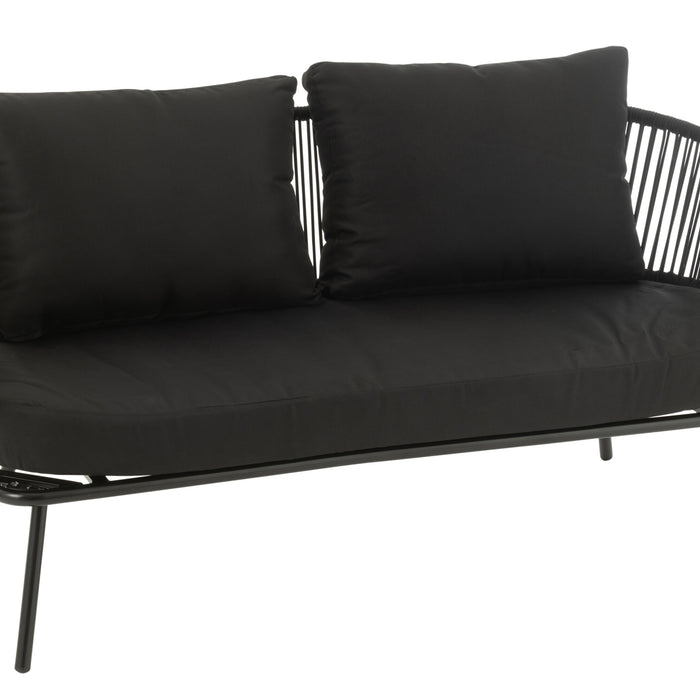 J-Line stoel|bank Poa - metaal|rotan - zwart - set van 3