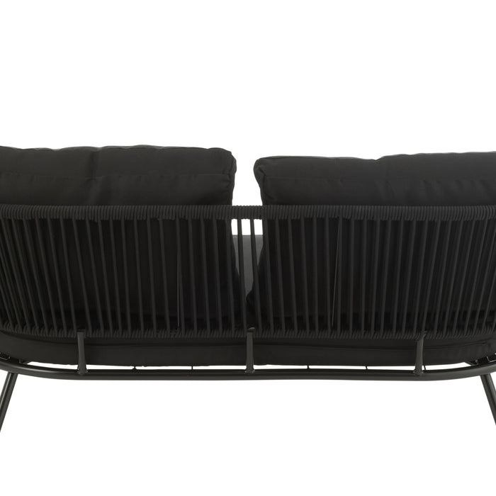 J-Line stoel|bank Poa - metaal|rotan - zwart - set van 3