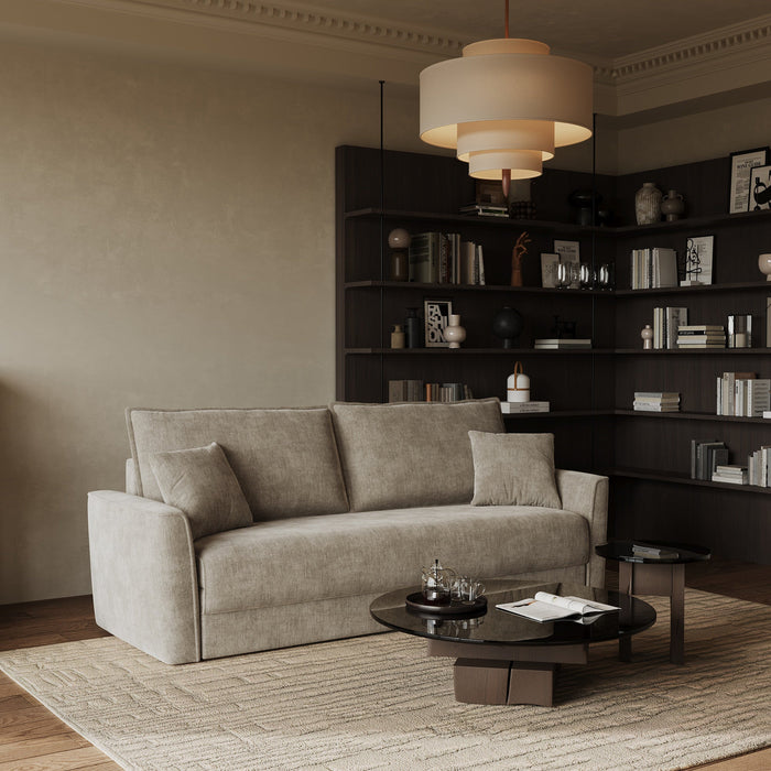 3-zits slaapbank in soft touch geweven stof in taupe 180cm