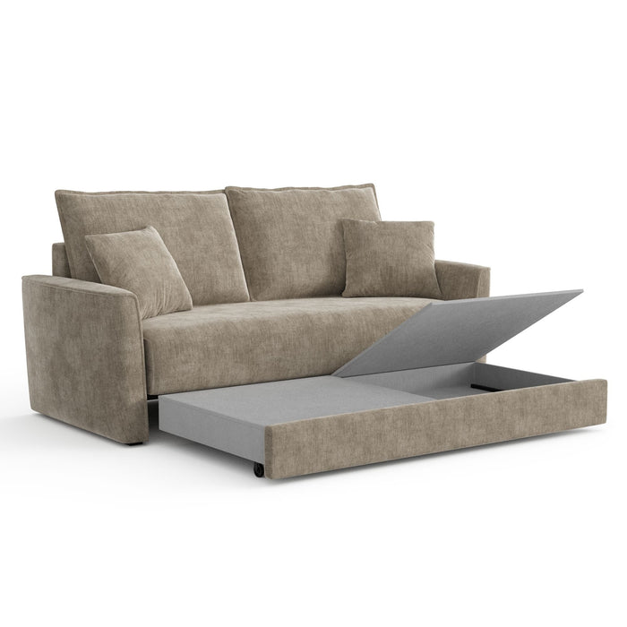 3-zits slaapbank in soft touch geweven stof in taupe 180cm