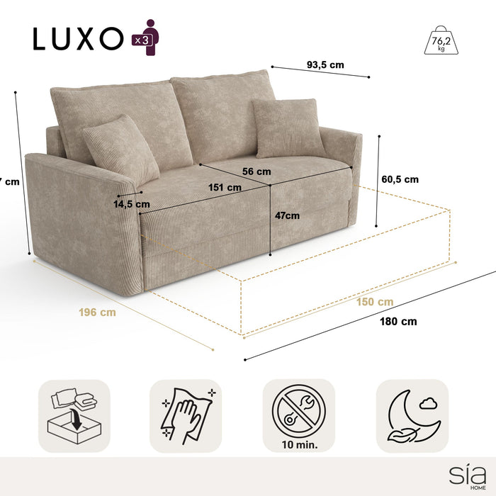 3-zits slaapbank in soft touch geweven stof in taupe 180cm