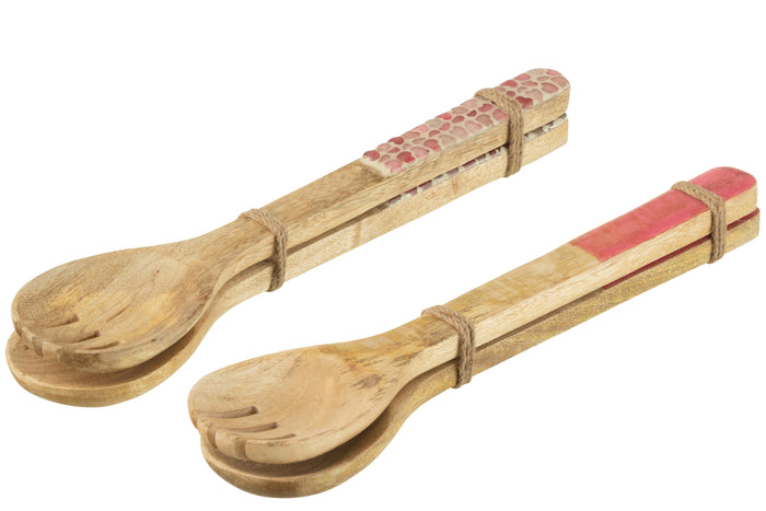 J-Line Set Van 2 Saladebestekken Lang Mango Hout Roze Assortiment V