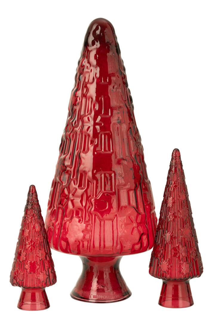 J-Line decoratie Kerstboom Kegel - glas - rood - large