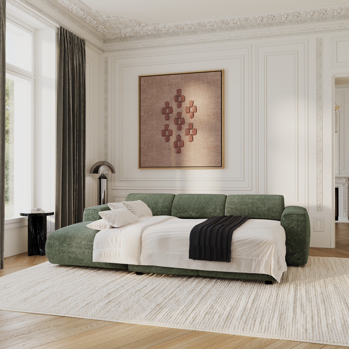 Slaapbank, linkerhoek, 5-persoons, smaragdgroen fluweel in reliëf