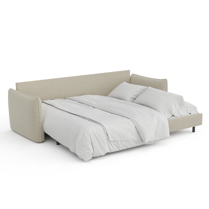 3-zits slaapbank in beige geweven stof 213cm