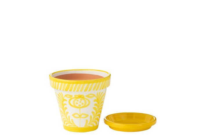 J-Line bloempot Granada Handmade + Painted - keramiek - geel - medium - Ø 27 cm