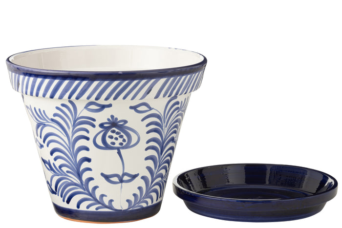J-Line bloempot Granada Handmade + Painted - keramiek - blauw - extra large - Ø 50 cm
