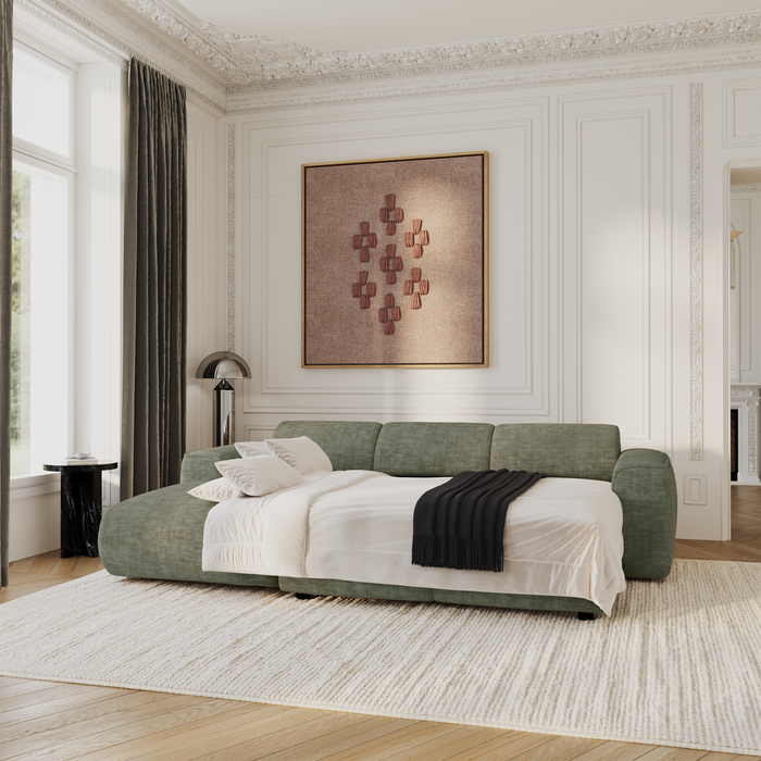 Slaapbank linkerhoek 5 zits saliegroen structuurfluweel