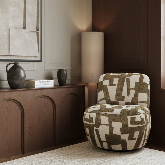 Draaibare fauteuil in structuurstof met kaki patroon