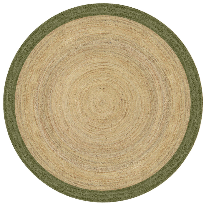 Mrcarpet Rond jute vloerkleed naturel|Groen met rand 120cm