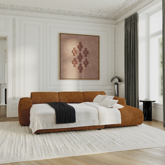 Rechthoekige slaapbank met 5 zitplaatsen in bruin structuurfluweel