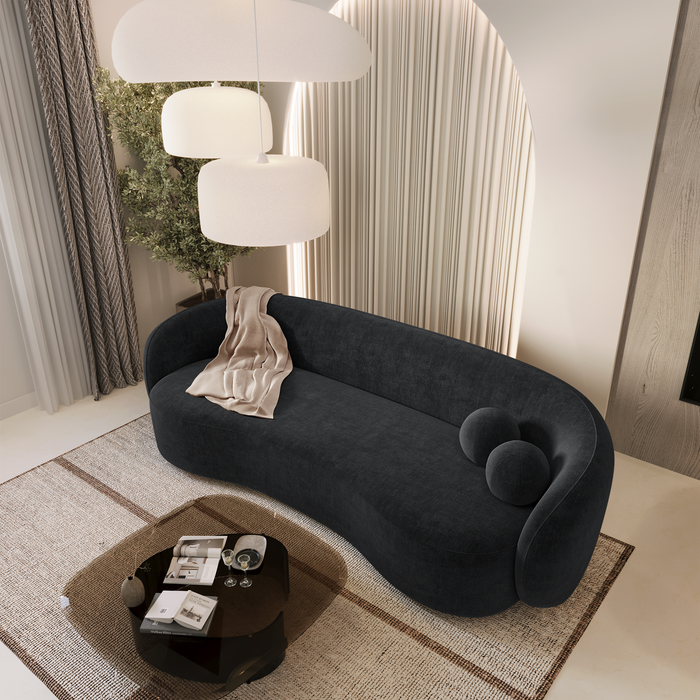 3-zitsbank in zacht aanvoelende geweven stof, zwart 210cm