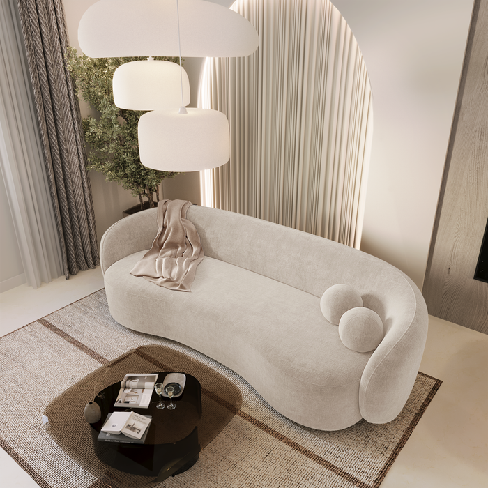 3-zitsbank in zachte crème geweven stof 210cm