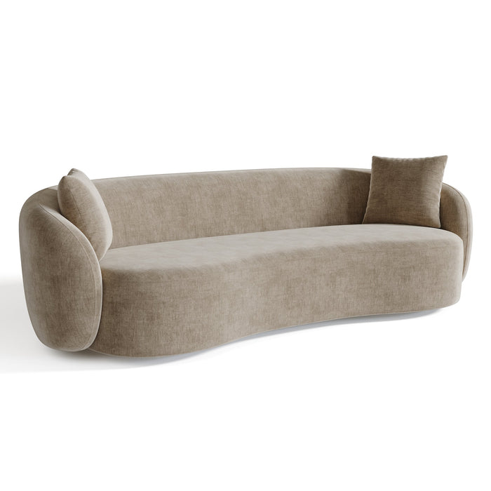 3-zitsbank in zacht aanvoelende geweven stof taupe 210cm