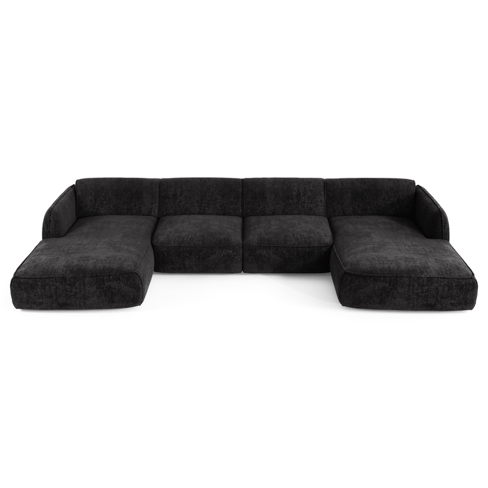 Panoramische 7-zitsbank in zwart geweven fluweel