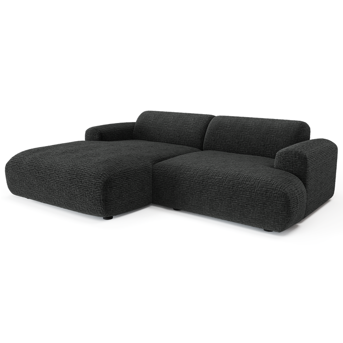 Hoekbank links, 4 zitplaatsen, zwart fluweel met patroon, 266 cm