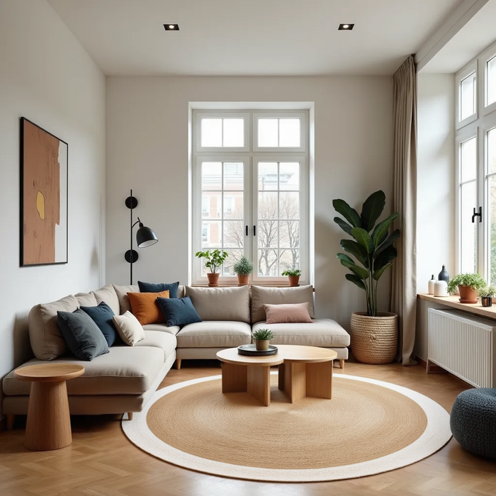 Mrcarpet Rond jute vloerkleed naturel|wit met rand 240cm