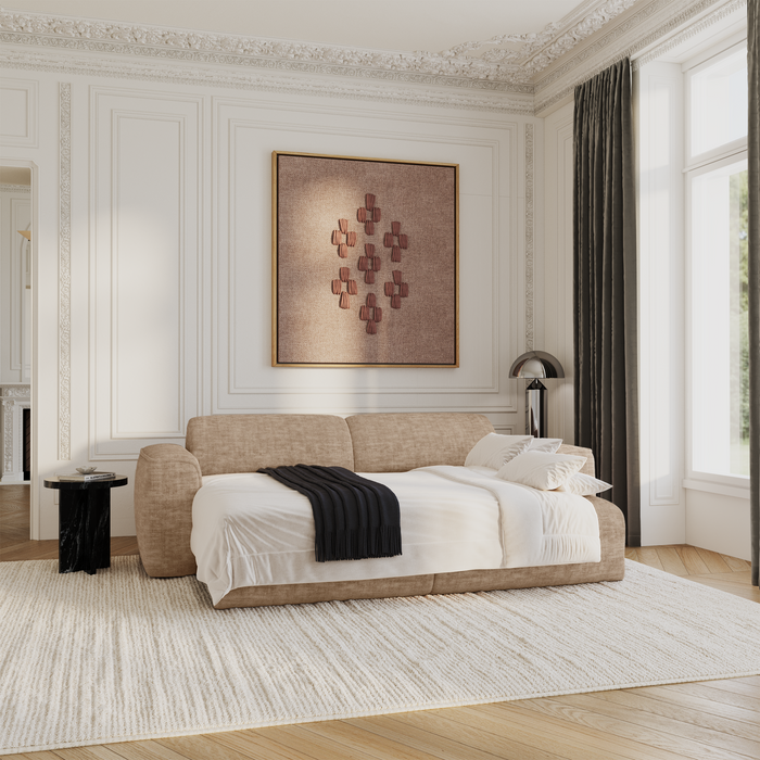 4-zits slaapbank in taupekleurig, getextureerd fluweel