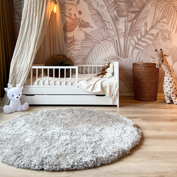 Mrcarpet Rond Hoogpolig Vloerkleed Creme Loof Shaggy 200cm