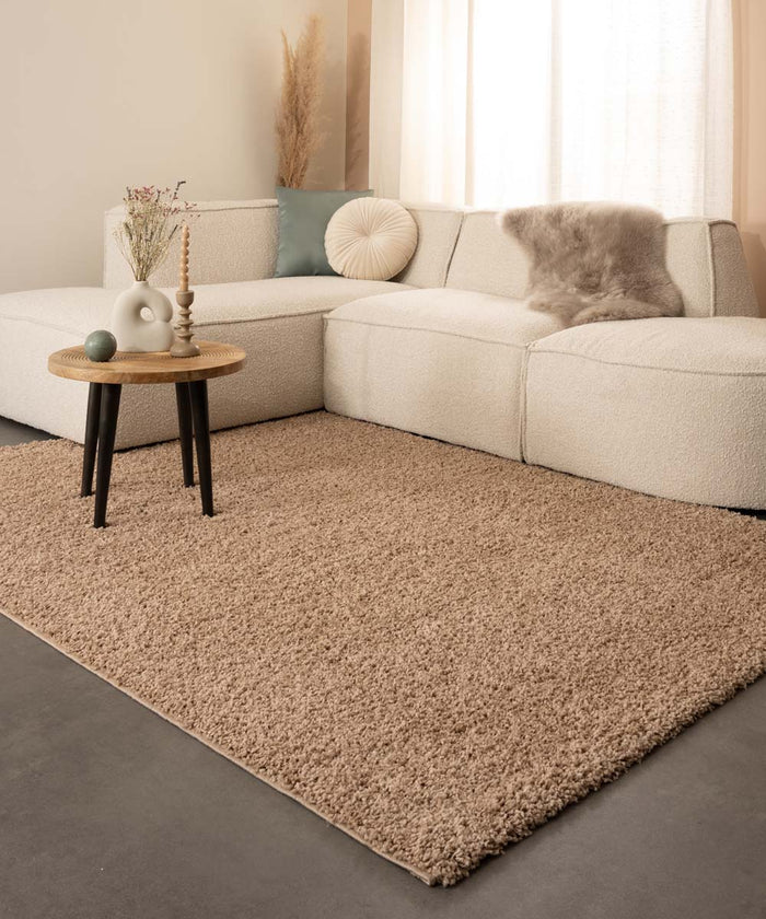 Tapeso Hoogpolig vloerkleed shaggy Trend effen - beige - 160x230 cm