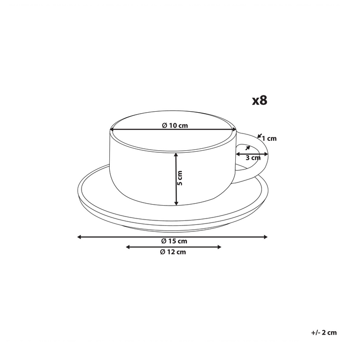Beliani - COSTMARY - Kop en schotel set van 8 - Grijs - Steengoed