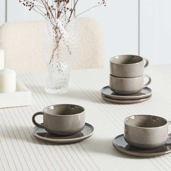 Beliani - COSTMARY - Kop en schotel set van 8 - Grijs - Steengoed