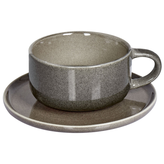 Beliani - COSTMARY - Kop en schotel set van 8 - Grijs - Steengoed