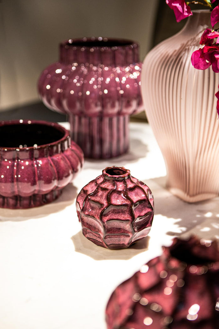 PTMD Halde Light Purple solid glass vase ribbed high