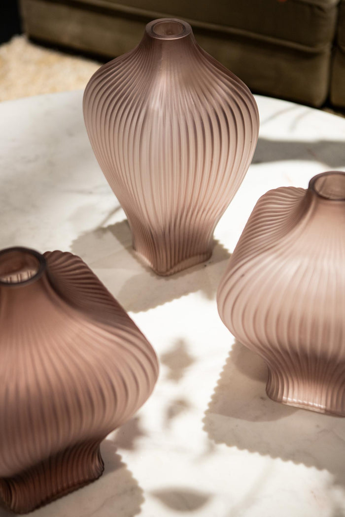 PTMD Halde Purple solid glass vase ribbed organic wide