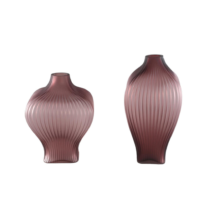 PTMD Halde Purple solid glass vase ribbed organic wide
