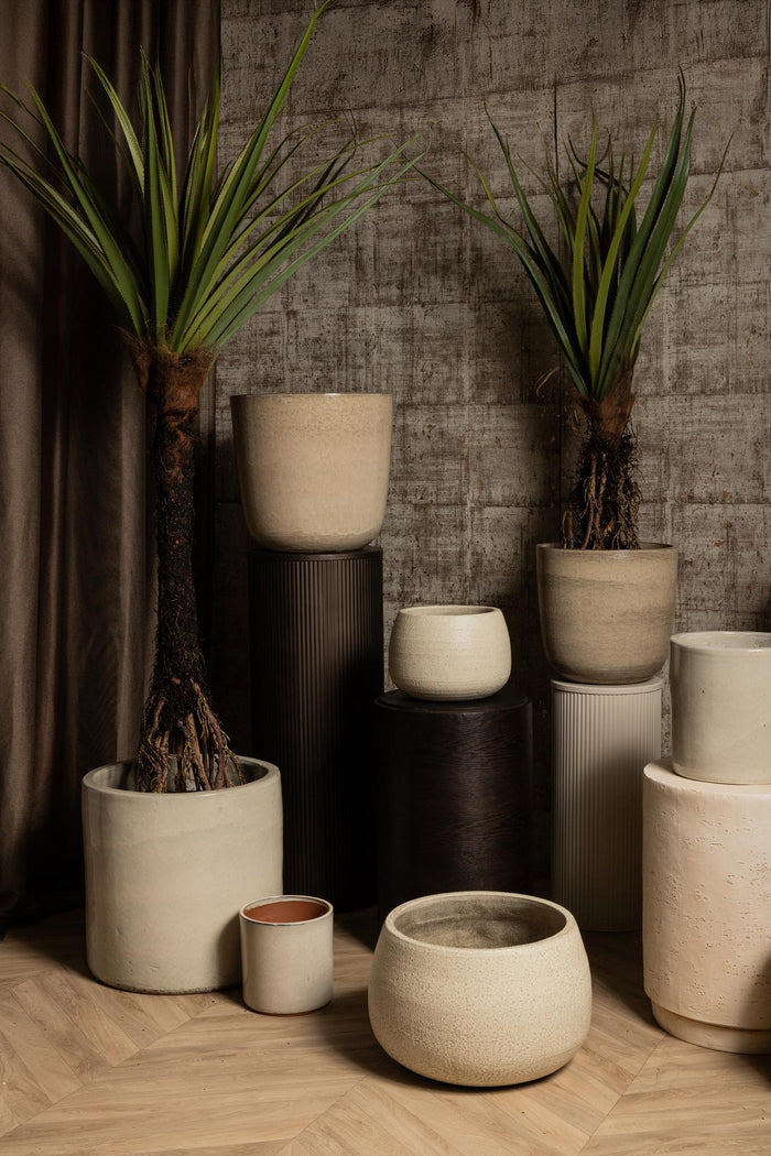 PTMD Rosanne Cream Glazed Round Ceramic Pot Ribbed SV3