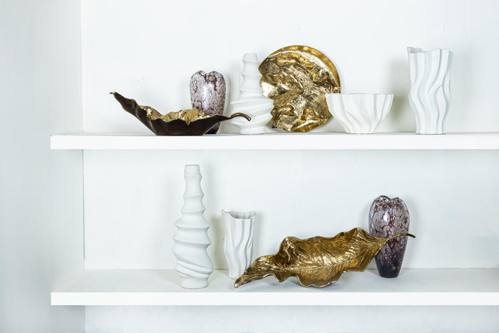 PTMD Merc White ceramic pot wavy ribbed high L