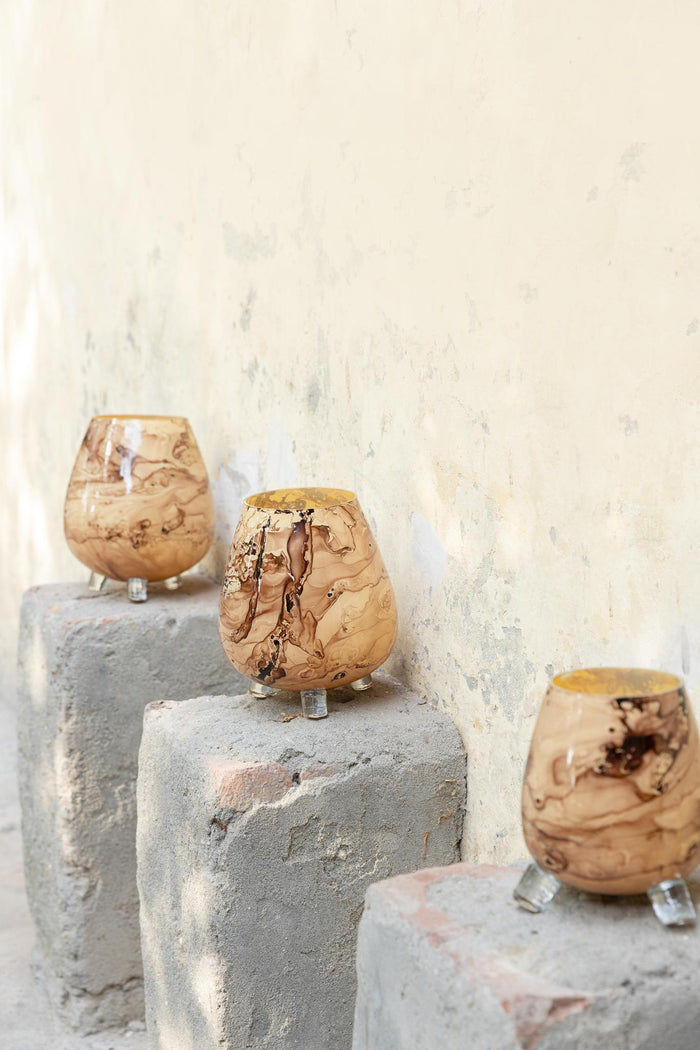 PTMD Windlicht Jamillia - 19x19x21 cm - Glas - Bruin