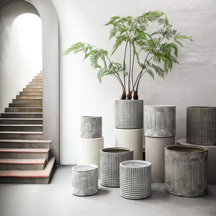 PTMD Zakerie White Round Magnesium Pot Wavy Pattern SV4