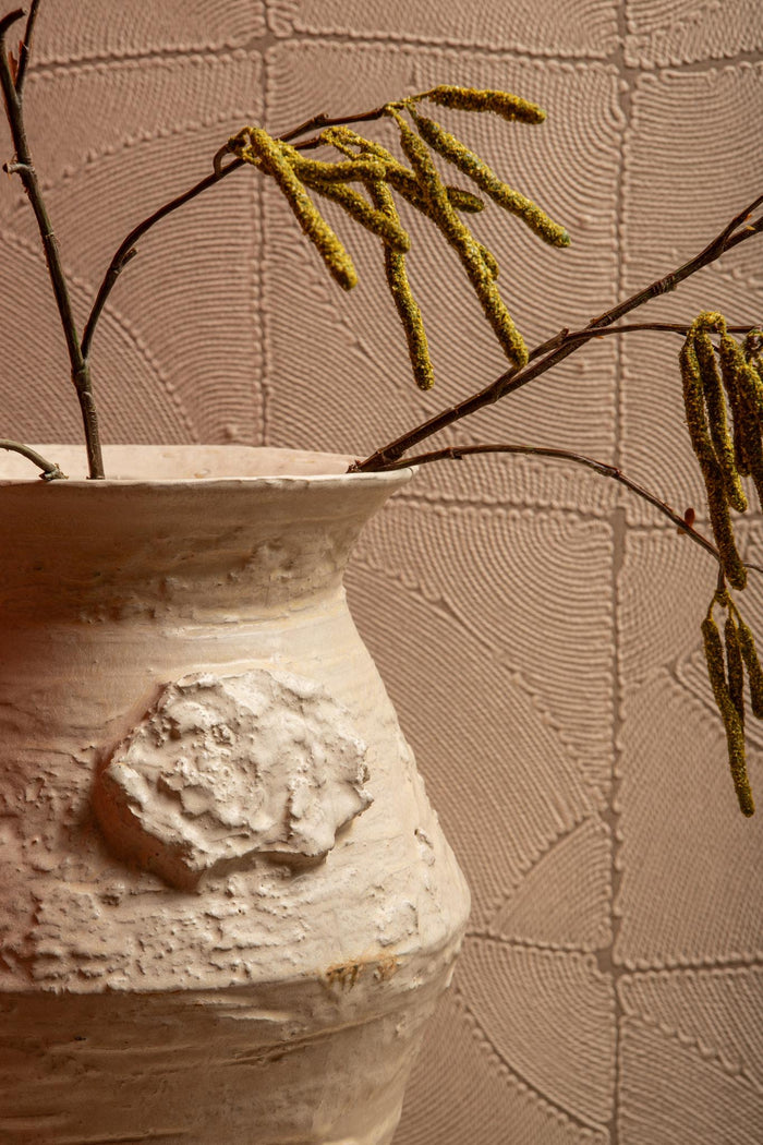 PTMD Leandra Beige Round Ceramic Jar Rough Structure L